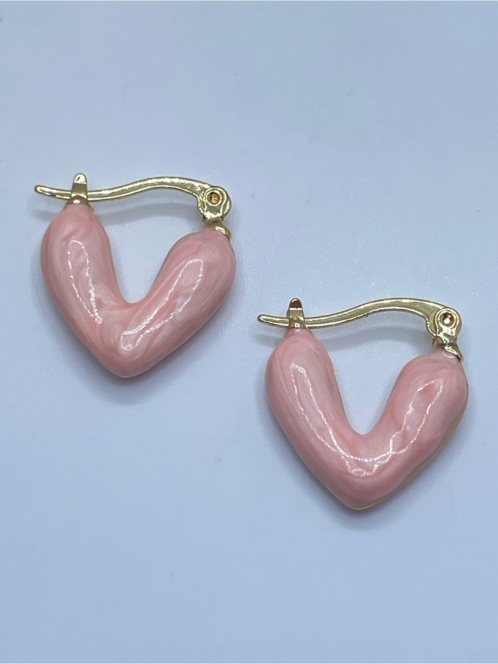 Gold Pink Enamel Heart Hoop Earrings Y2K Cute Girly New Retro
